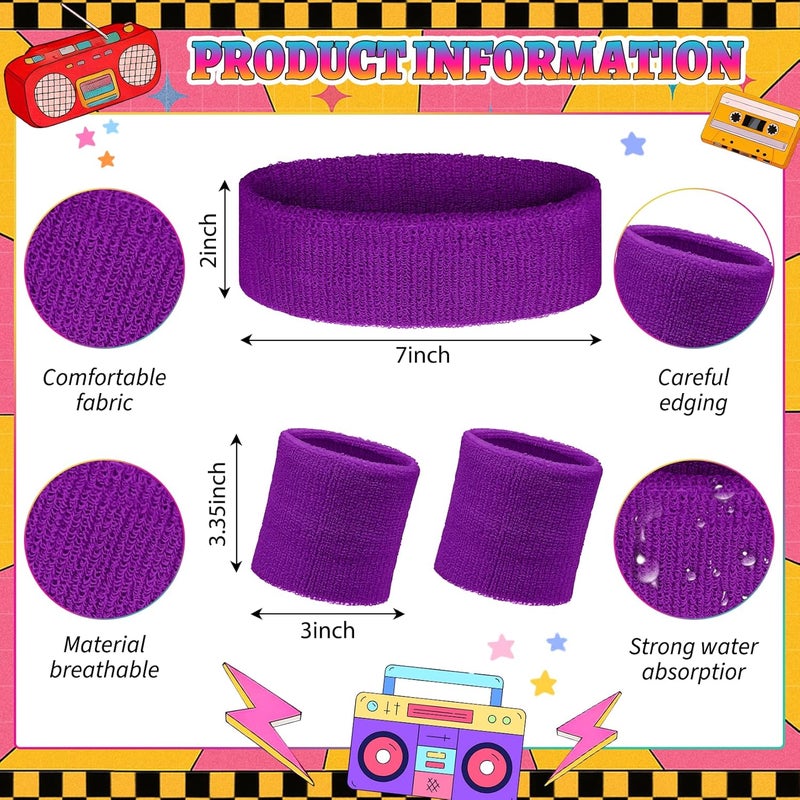Mindow Neon Sweatbands Set, 80s Headband and Wristband Sweatbands for Women Men, Wicking Bands for Sports, Party Costume Accessories - Image 2